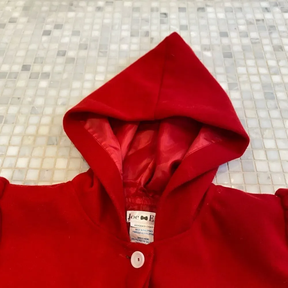 Joe Elle Formal Dressy Red Coat with Hood and Rose Pleating Details